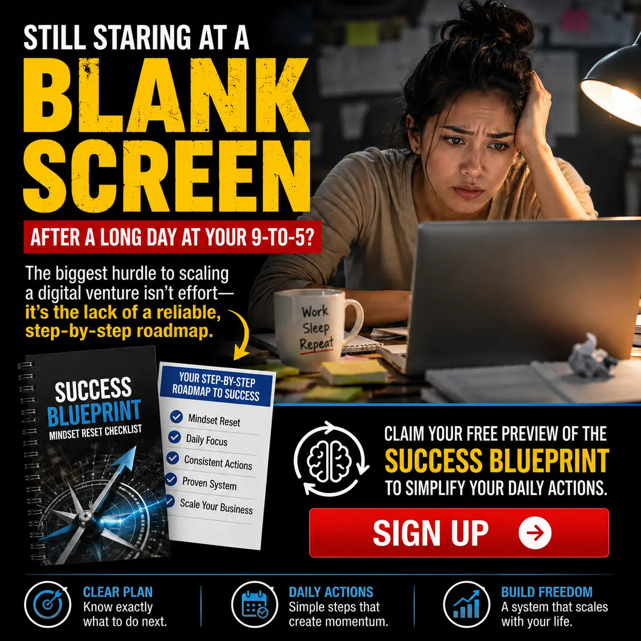Still staring at a blank screen after your 9-to-5 — Success Blueprint ad